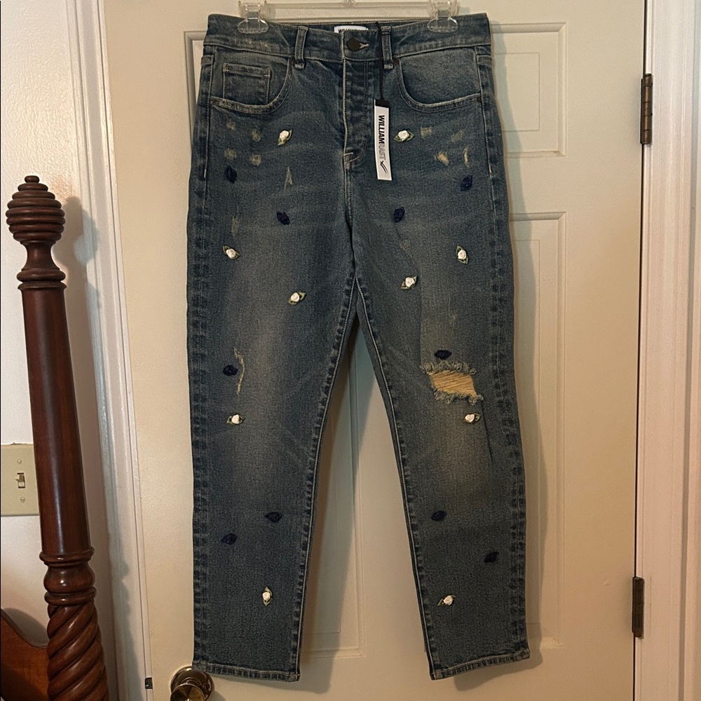William Rast Mom Jeans w/Rose Bud Embroidery